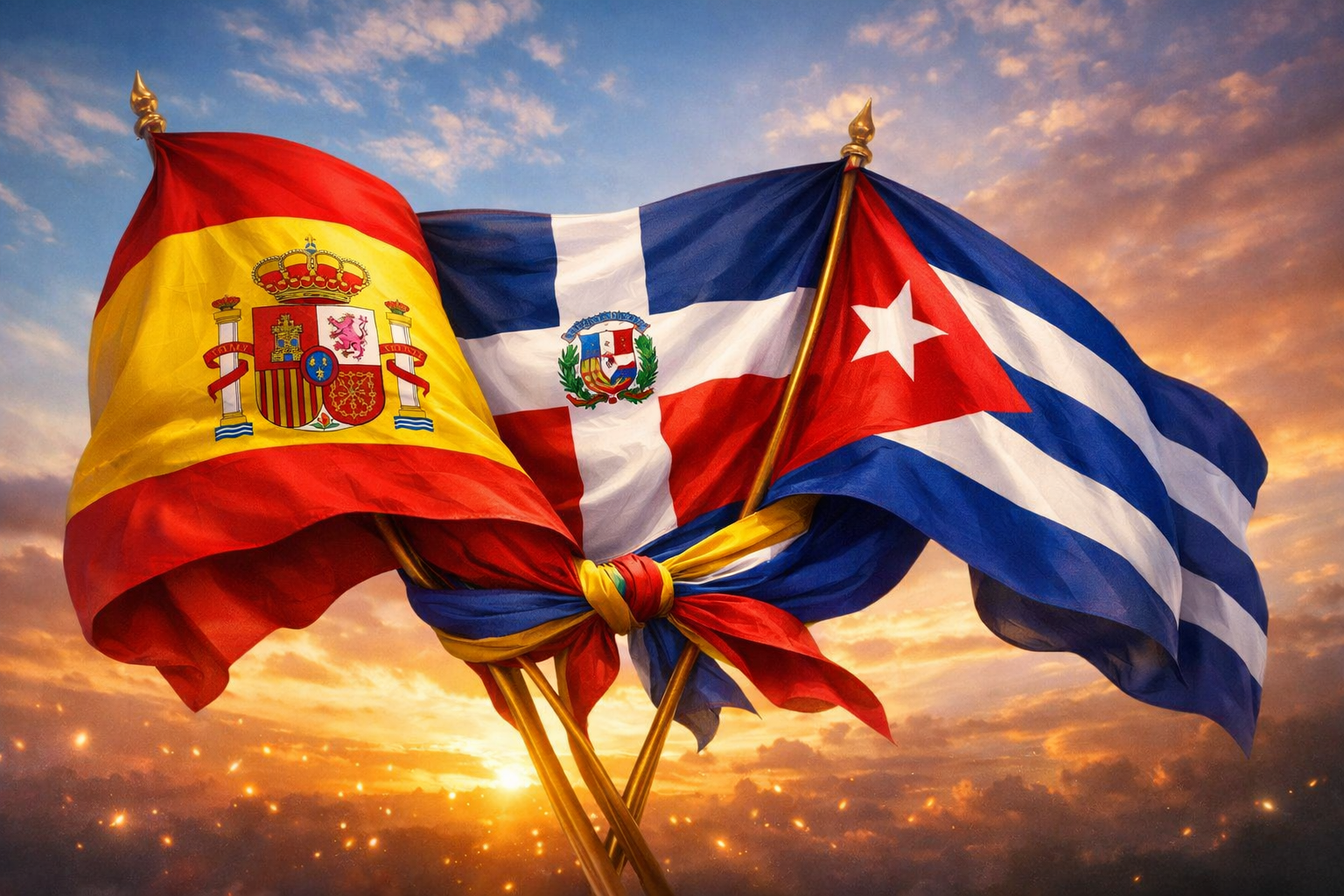 Banderas de España, Cuba y República Dominicana